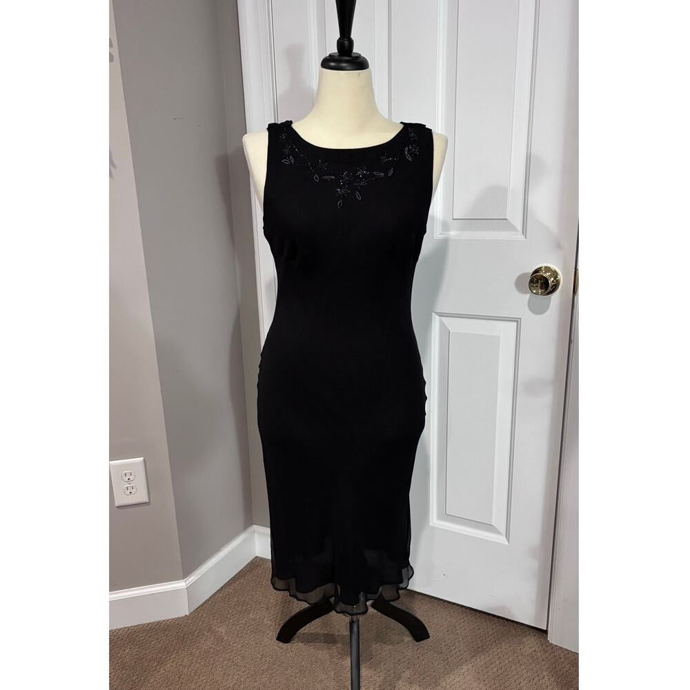 Vintage Robbie Bee Sz 14 Black 100% Silk Dress Beaded Goth Fairy VTG
